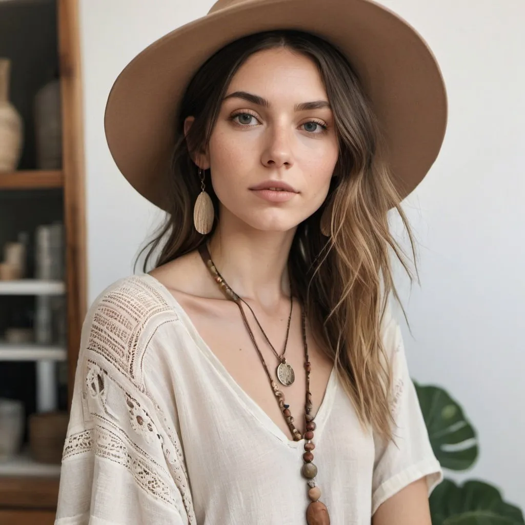 Prompt: boho feminine earthy eclectic muted minimalist simple  women