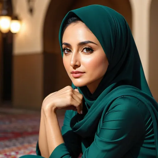 Prompt: Photorealistic beautiful nazanin boniadi in hijab kneeling, 8K resolution 