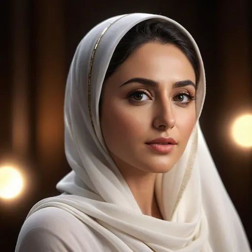 Prompt: Photorealistic beautiful nazanin boniadi in hijab kneeling, incredible composition, chiaroscuro lighting, octane render, 8K resolution, photorealistic concept, soft natural light, volumetric lighting, cinematic aesthetic, symmetrical perfect eyes, hyper detailed, ultra real, 32k, photographic quality, soft skin, hyper realistic, studio lighting, detailed skin, ultra realistic, bokeh, sharp features
