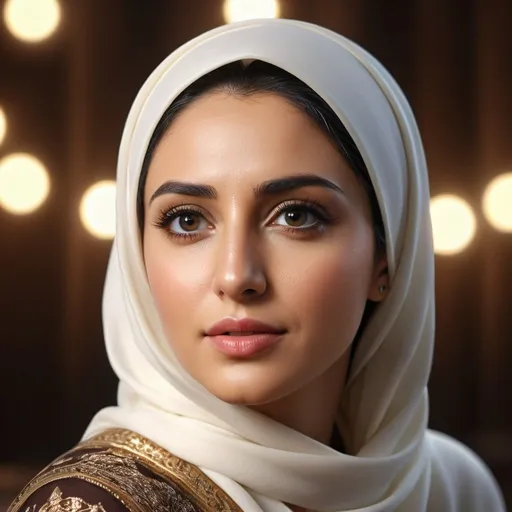 Prompt: Photorealistic beautiful nazanin boniadi in hijab kneeling, dark eyes, incredible composition, octane render, 8K resolution, photorealistic concept, volumetric lighting, cinematic aesthetic, symmetrical perfect eyes, hyper detailed, ultra real, 32k, photographic quality, hyper realistic, studio lighting, detailed skin, ultra realistic, bokeh, sharp features

