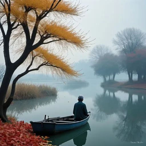 Prompt: The lonely man in autumn
Blue autumn mists undulate over the lake;
the grass stands stiff with frost;
One might think an artist had strewn jade dust
over all the fine blossoms.

The sweet fragrance of flowers has flown away;
a cold wind forces them to bow their stems low.
Soon the wilted golden leaves
of lotus flowers will drift upon the water.

My heart is weary. My small lamp
has gone out with a sputter;
it urges me to sleep.
I am coming to you, familiar place of rest!
Yes, give me rest - I have need of comfort.

I weep much in my solitudes.
The autumn in my heart is lasting too long.
Sun of love, will you never shine again,
gently to dry my bitter tears?