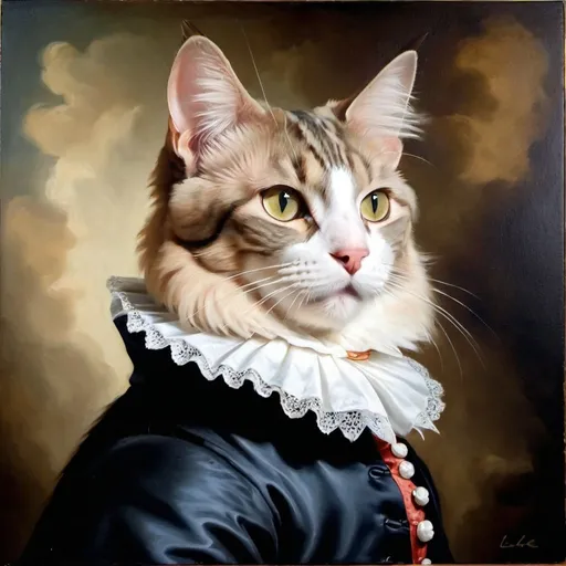 Prompt: A cat profile picture oil painting that looks a lot like English Baroque composer like Matthew Locke