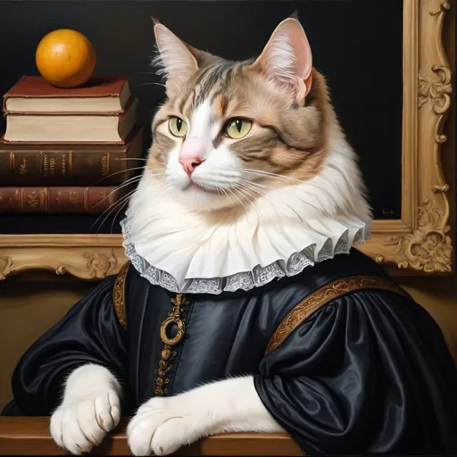 Prompt: A cat profile picture oil painting that looks extremely like English Renaissance composer William Byrd