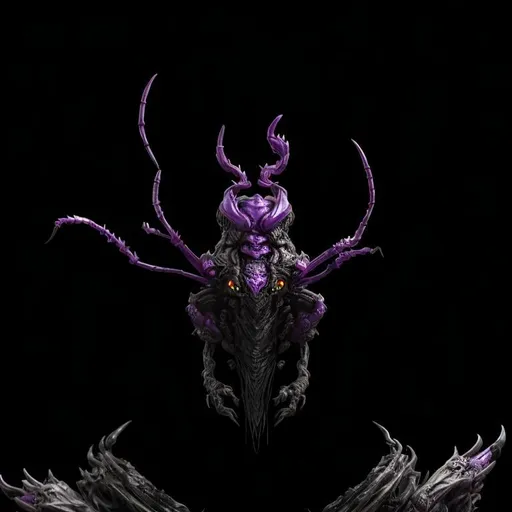 Prompt: toxic purple insect beast with poison and black details, intimidating face, toxic purple skin, elegant, pose, suspicious, magical, big, 4K resolution, artstation, highly detailed, artgerm, by wlop, volumetric lighting, octane render, trending on artstation, masterpiece, fantastic, powerful, scary, intimidating, terrifying