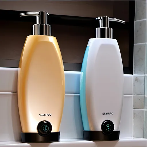 Prompt: shampoo dispensers, instead of food is shampoo and beauty products. HD. high quality