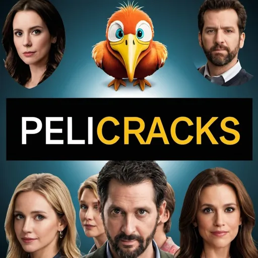 Prompt: make a promotional image of a page called "Pelicracks". The image contains movie characters and TV shows characters. The name "Pelicracks" is in the middle of the image, surrounded by the other movie stuff. "Pelicracks" is correctly spelled.