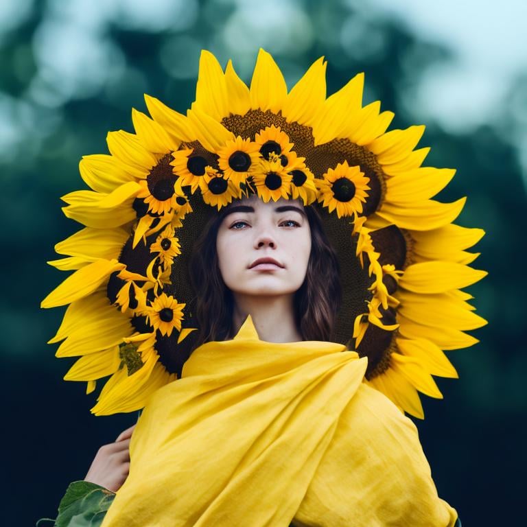 Prompt: Sunflower queen, sunflower golden crown, sunflower throne