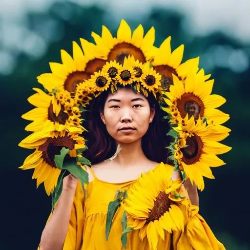 Prompt: Sunflower queen, sunflower golden crown, sunflower throne