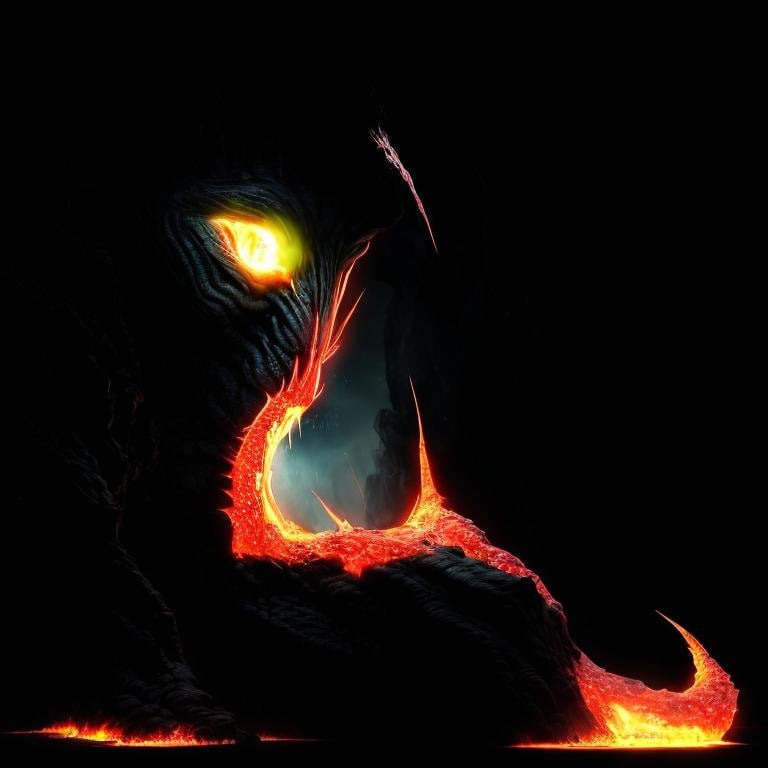 Prompt: magma and dark pink beast, eruption lava, strange, beast yellow fangs, a few green leafs in the body, burning skin, tall, wildness, 4K resolution, artstation, highly detailed, artgerm, by wlop, volumetric lighting, octane render, trending on artstation, masterpiece, fantastic, powerful, scary, intimidating, cinematic, dark fantasy, artstation, highly detailed, artgerm, by wlop, volumetric lighting, octane render, trending on artstation, masterpiece, fantastic, powerful, intimidating