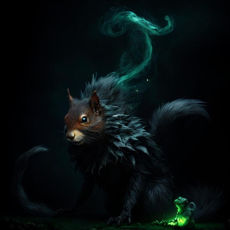 Prompt: dark nightmare beast, smoke body, strange, squirrel red and ears, white mane in his neck, levitating in the air, scary green eyes, 4K resolution, artstation, highly detailed, artgerm, by wlop, volumetric lighting, octane render, trending on artstation, masterpiece, fantastic, powerful, scary, intimidating, cinematic, dark fantasy, artstation, highly detailed, artgerm, by wlop, volumetric lighting, octane render, trending on artstation, masterpiece, fantastic, powerful, scary, intimidating, terrifying