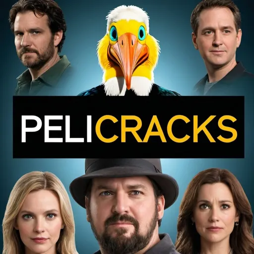 Prompt: make a promotional image of a page called "Pelicracks". The image contains movie characters and TV shows characters. The name "Pelicracks" is in the middle of the image, surrounded by the other movie stuff. "Pelicracks" is correctly spelled.