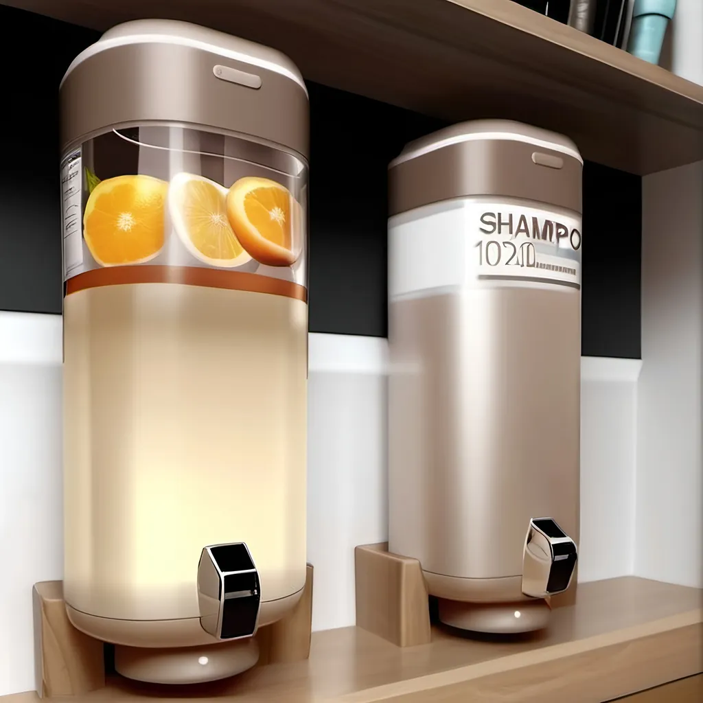 Prompt: food dispensers, instead of food is shampoo and beauty products. HD. high quality