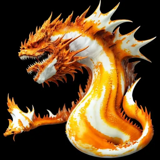 Prompt: orange red ocean beast with orange scales mane, intimidating face, white fins, a bit of ocean style, wildness, fierceness, fangs, ocean beast tail, imposing pose, violent, magical, big, 4K resolution, artstation, highly detailed, artgerm, by wlop, volumetric lighting, octane render, trending on artstation, masterpiece, fantastic, powerful, scary, intimidating, terrifying