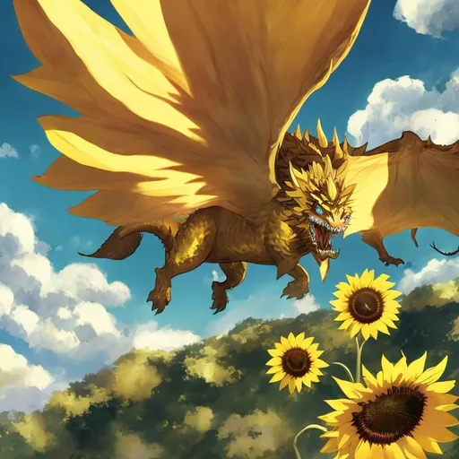 Prompt:  Sunflower dragon beast, flying
