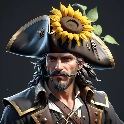 Prompt: sunflower man pirate hat, pirate clothes, sunflower war ship, concept sheet, 4K resolution, artstation, highly detailed, artgerm, by wlop, volumetric lighting, octane render, trending on artstation, masterpiece, fantastic, warship, sunflower