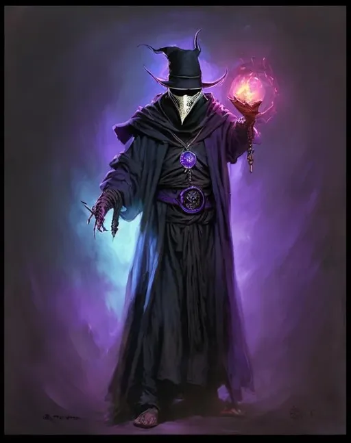 Prompt: A plague doctor with a blue wizard robes as a d & d character, blue robe, magical, blue higlights, hip hop concept aesthetic, purple evil aura, concept sheet, painting by gaston bussiere, dramatic lighting, purple lighting