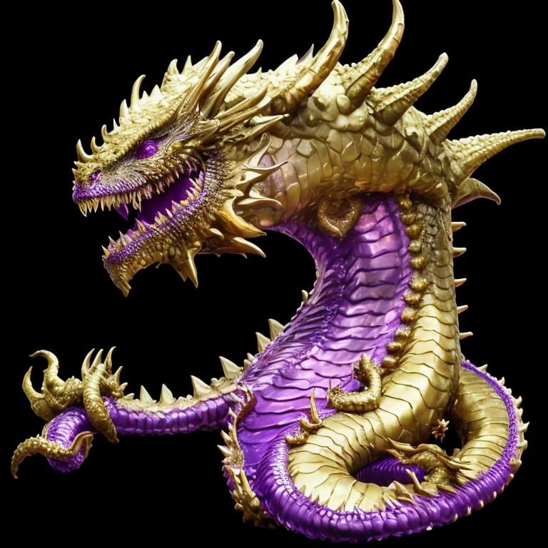 Prompt: toxic purple dragon sea beast with poison and golden details, red face, gems skin, elegant, pose, suspicious, magical, big, 4K resolution, artstation, highly detailed, artgerm, by wlop, volumetric lighting, octane render, trending on artstation, masterpiece, fantastic, powerful, scary, intimidating, terrifying