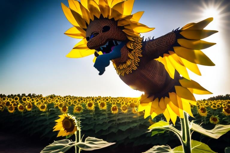 Prompt: Sunflower dragon flying over the sunflower forest