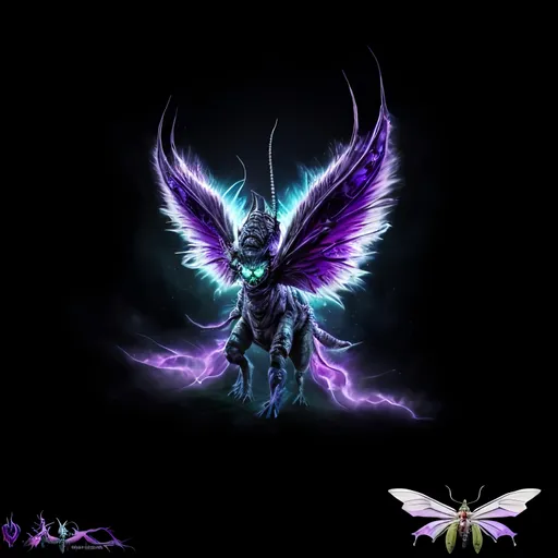 Prompt: toxic purple beast with a long white tail, blue peacful face, insect white wings, terrifying butterfly face, red horns, purple collar, wildness, imposing, poisonous creature, blue abdomen tail, light blue scales, pink toxic spykes in the abdomen, imposing pose, magical, big, 4K resolution, artstation, highly detailed, artgerm, by wlop, volumetric lighting, octane render, trending on artstation, masterpiece, fantastic, powerful, scary, intimidating, terrifying