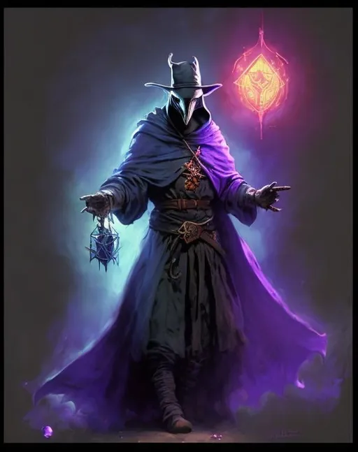 Prompt: A plague doctor with a blue wizard robes as a d & d character, blue robe, magical, blue higlights, hip hop concept aesthetic, purple evil aura, concept sheet, painting by gaston bussiere, dramatic lighting, purple lighting