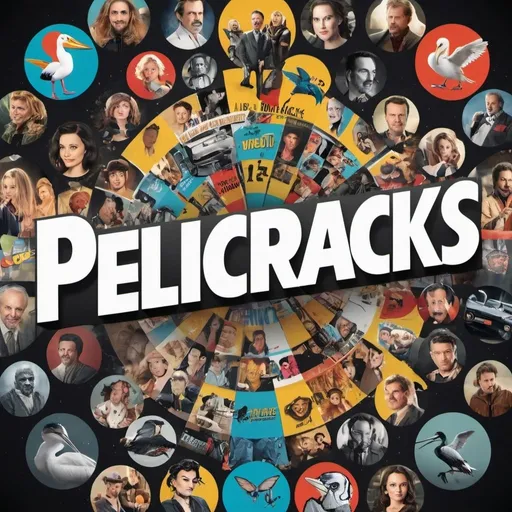 Prompt: A |vibrant and eye-catching promotional image for a page  called "Pelicracks." The central focus is the name "Pelicracks" written in bold, stylized letters, with a mix of movie reels and crackling sparks behind it. Surrounding the name are various pop culture icons, including characters from iconic movies and TV shows. These characters are arranged in a dynamic and energetic layout, each one with a unique and engaging expression. The overall tone of the image is playful and nostalgic, inviting followers to explore the world of Pelicracks and enjoy a mix of classic and modern entertainment. 