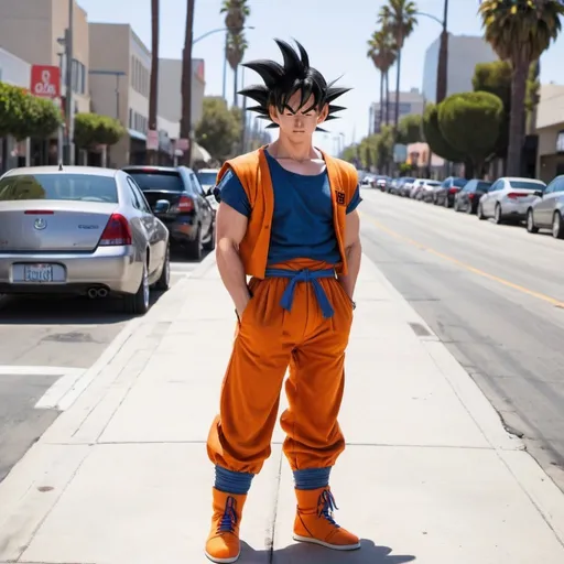 Prompt: Goku wearing normal clothes in Los Angeles

