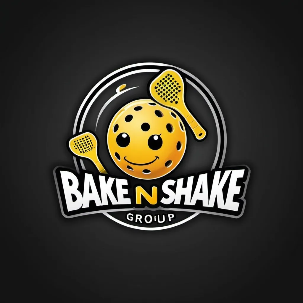 Prompt: A pickleball group team logo named “bake N shake”. Make it graphic and futuristic . Should be only in English. 

Make it a professional looking logo with a paddle that’s solid 