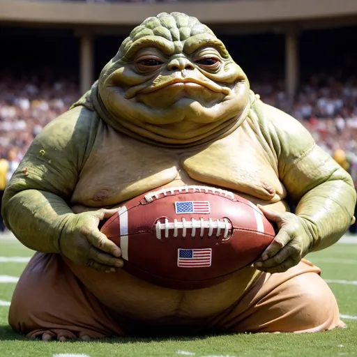 Prompt: Jabba the Hutt playing American football