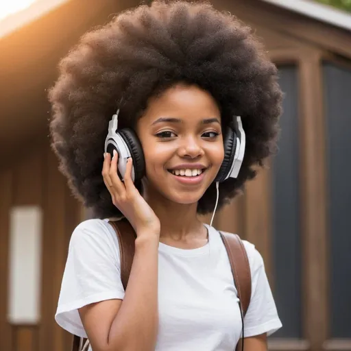 Prompt: Cute afro girl listening music