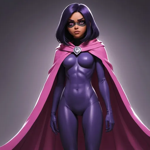 Prompt: teen titan raven but she's got a pink cloak on