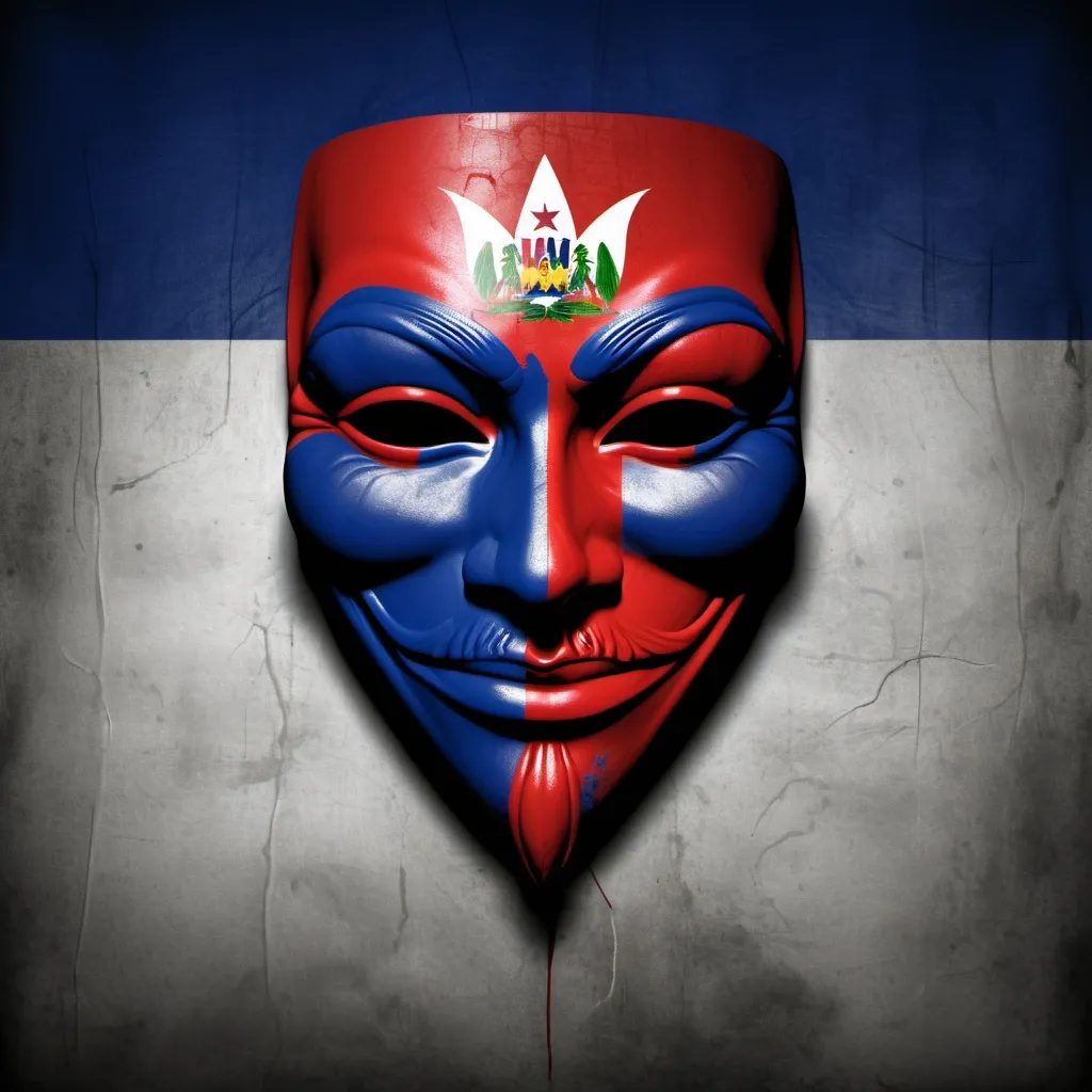 Prompt: A Haitian flag, anonymous, hacker, logo