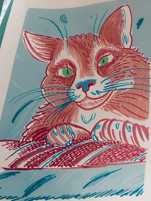 Prompt: 8k, ultra-detailed, majestic orange cat, deep color, sitting on green cloth, high-res photography, realistic, detailed fur, vibrant colors, intense gaze, regal posture, professional lighting, professional photography, royal, luxurious, rich tones, high-quality image