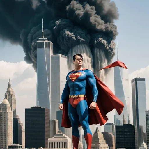 Prompt: superman causing 9 11
