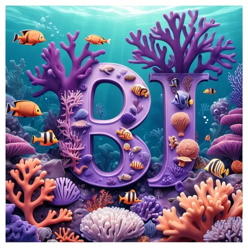 Prompt: a purple coral reef, R U & F letters capital, a storybook illustration, fidelity and loyalty