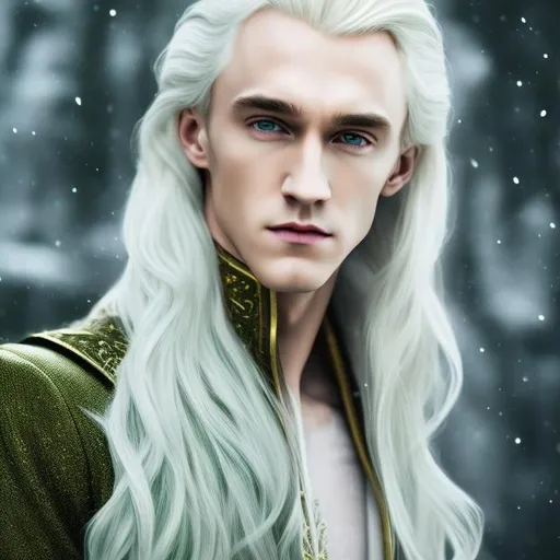 Prompt: HD, 4K, 8K, noble pureblood wizard,Malfoy, Lucius, male beauty,high detail, handsome, extra long blonde hair, light contrast, thin face, delicate but viril,blonde beauty, ethereal, splendid green dress