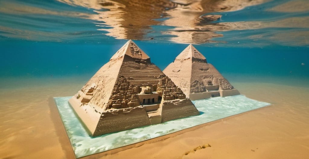 Prompt: The egyptian pyramids submerged totally under the water