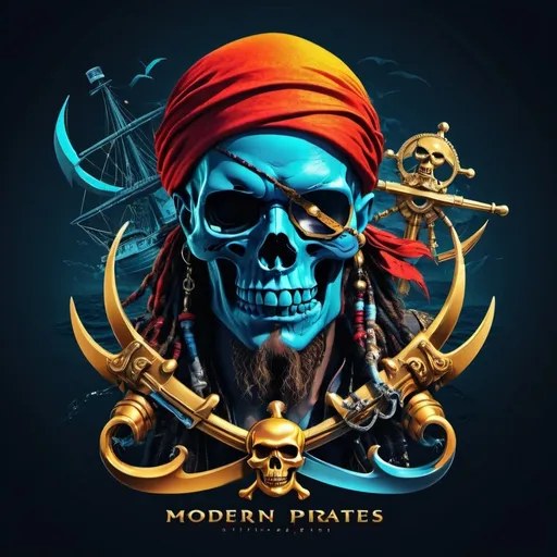 Prompt: Add a fancy looking title to the image called
modern pirates