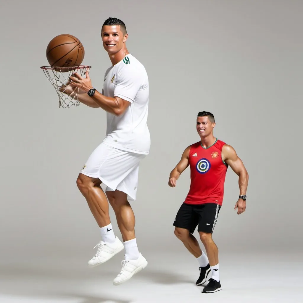 Prompt: Ronaldo playing basketball on saturns rings