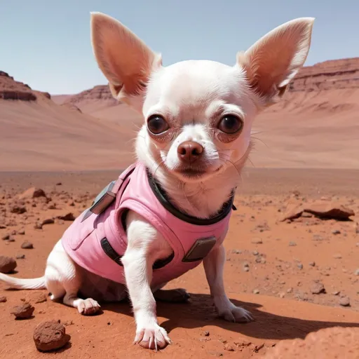 Prompt: Pink chihuahua on Mars