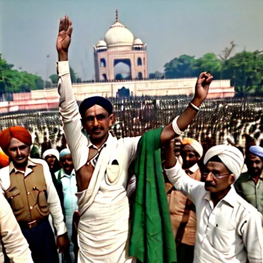 Prompt: Here's a possible prompt for the 1947 Indian Independence Day celebration:

*Headline:* "Azadi Ka Jashn: India's Triumphant March to Freedom"

*Subheading:* "Join Mahatma Gandhi, Jawaharlal Nehru, and other national heroes as India awakens to a new era of independence"

*Image suggestions:*

1. Mahatma Gandhi hoisting the Indian flag.
2. Jawaharlal Nehru delivering his iconic "Tryst with Destiny" speech.
3. A crowd of Indians celebrating in front of the Red Fort.
4. A visual representation of the Indian flag, with its saffron, white, and green colors.

*Key figures to include:*

1. Mahatma Gandhi
2. Jawaharlal Nehru
3. Subhas Chandra Bose
4. Bhagat Singh
5. Sarojini Naidu
6. Lala Lajpat Rai
7. B.R. Ambedkar

*Prominent slogans:*

1. "Jai Hind!"
2. "Inquilab Zindabad!"
3. "Vande Mataram!"
4. "Azadi ka Jashn, Bharat ka Mahotsav!"

*Historical context:*

After centuries of British rule, India finally achieved independence on August 15, 1947. This milestone marked the culmination of decades of struggle, sacrifice, and non-violent resistance led by visionaries like Mahatma Gandhi and Jawaharlal Nehru.

*Tone:*

Joyful, triumphant, hopeful, and patriotic.

This prompt captures the essence of India's Independence Day celebrations in 1947, honoring the nation's courageous leaders and the people's unwavering spirit.