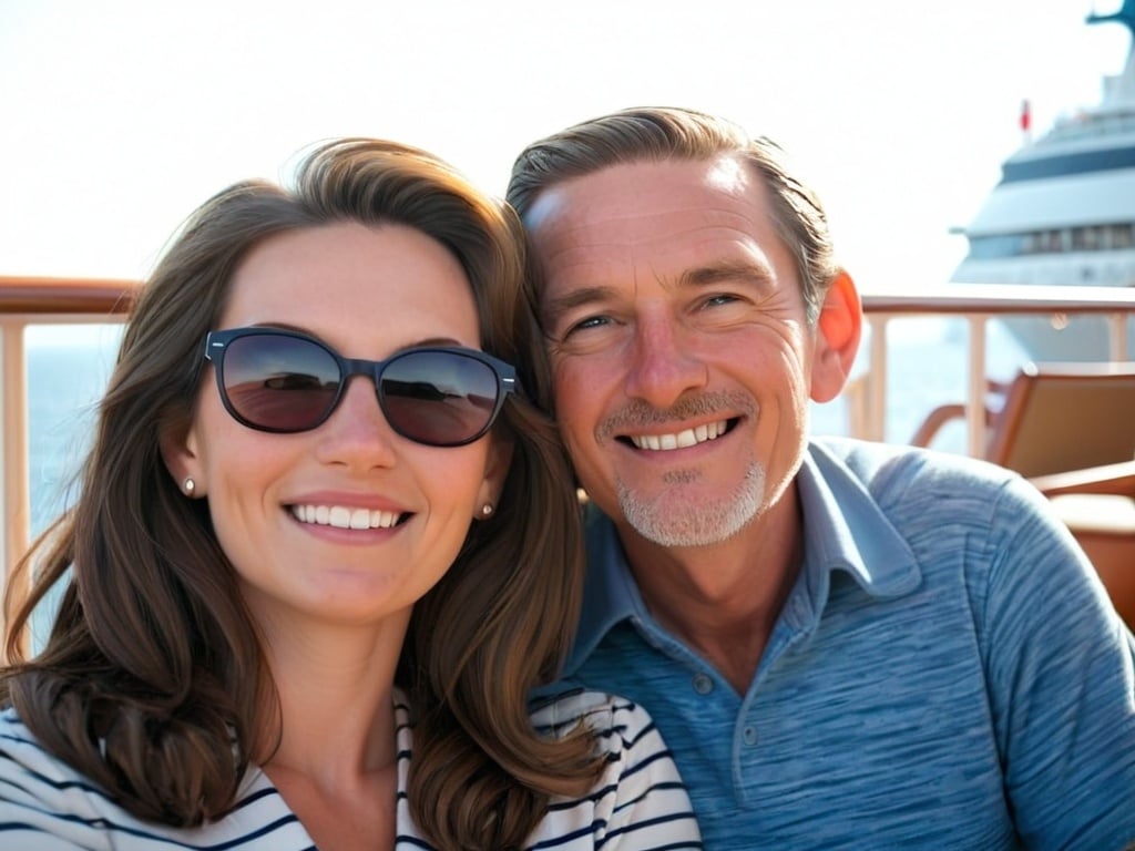 Prompt: couple relaxing on a cruise ship