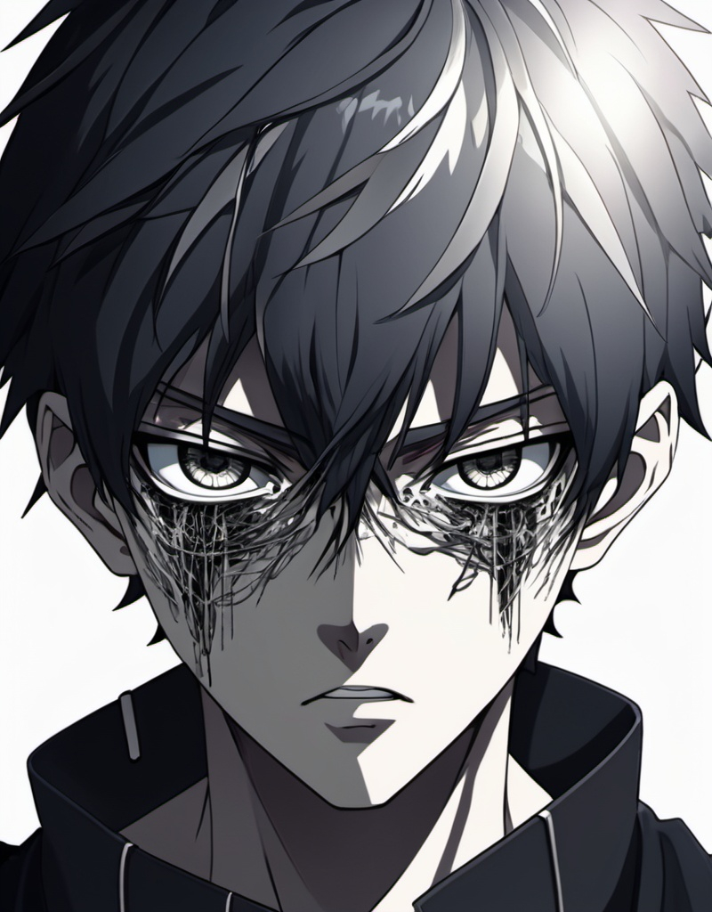 Prompt: anime,boy,without eyes,censored eyes,detailed,cool,savage look,savage quote,eye catching