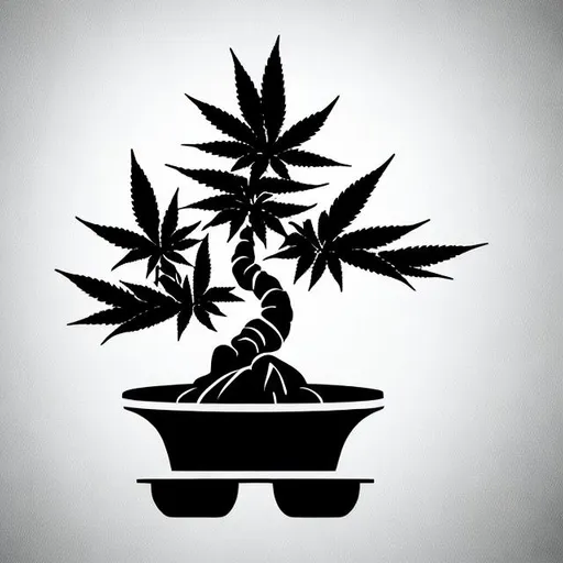 Prompt: Cartoon logo Cannabis bonsai