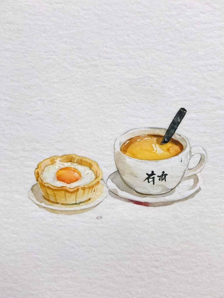 Prompt: A picture of a tea cup of milktea and an egg tart of Hong kong respectively. There's no egg white in the egg tart. Add a slogan under the logo. The slogan must relate to the topic of 'Empathy'