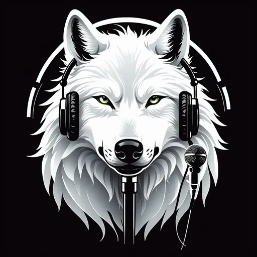 Prompt: Dj marthy logo white wolf with a streaming mic