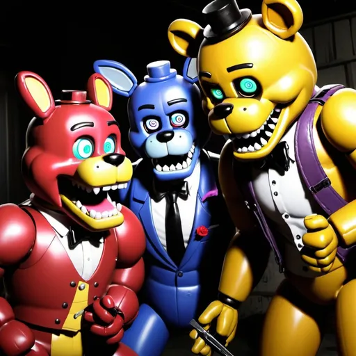 Prompt: A FNAF COMIC BOOK IT LOOK LIKE THEY ARE FIGHTING FOR SUMTHING