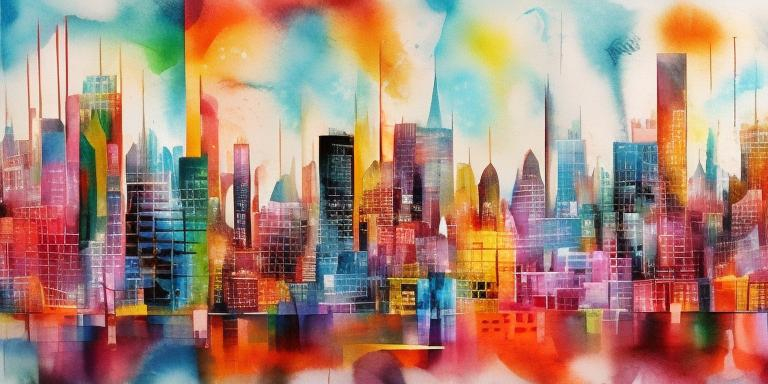 Prompt: Abstract cityscape using my original artwork