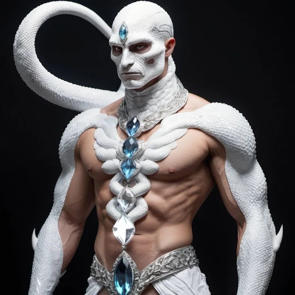 Prompt: Fantasy white crystal snake man