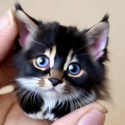 Prompt: a cute black siberian bangle kitten with a lavender gold collar saying willow