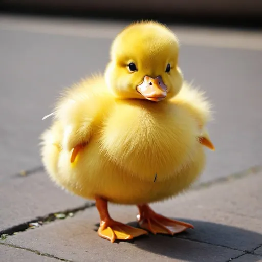 Prompt: a very cute little fluffy duck thats body looks like a ball and has small legs